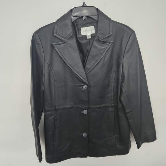 Worthington Black Button Up Leather Jacket image number 1
