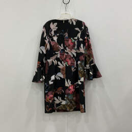Womens Multicolor Floral Print Bell Sleeve Round Neck Back Zip Shift Dress 8 alternative image