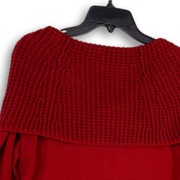 Womens Red Knitted Off The Shoulder Long Sleeve Pullover Sweater Size L alternative image