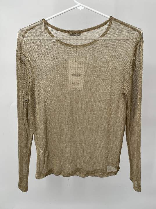 Womens Gold Sparkle Long Sleeve Pullover Blouse Top Size Medium T-0528893-B image number 3