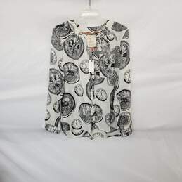 27 Of 52 Conversations White & Black Clock Patterned Top WM Size 14 NWT