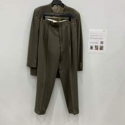 Oscar De La Renta Mens Gray Brown Blazer And Pants 2Pcs Suit Set Size 42L w/ COA