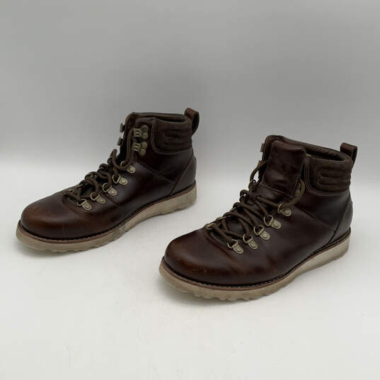 Mens Brown Leather Round Toe Lace-Up Ankle Combat Boots Size 10 image number 3