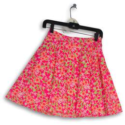 Womens Pink Floral Flat Front Side Zip Stretch Knee-Length Flare Skirt Size 00