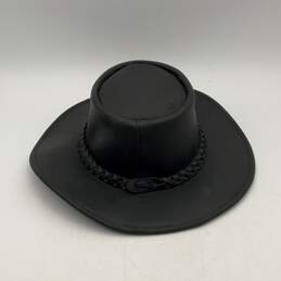 Mens Black Leather Round Wide Brim UV Protection Cowboy Hat Size 54