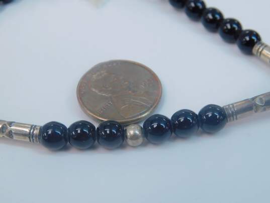 Artisan 925 Taureg Etched Tiered & Domes Cross & Loop Pendant Onyx Ball & Bar Beaded Necklace 46.2g image number 4