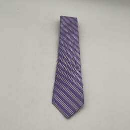 NWT Mens Purple Silk Striped Four-In-Hand Pointed Designer Neck Tie