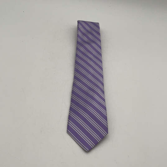NWT Mens Purple Silk Striped Four-In-Hand Pointed Designer Neck Tie image number 1