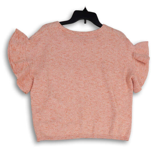 Womens Pink Flutter Sleeve Crew Neck Cropped Pullover Sweater Size Small image number 2