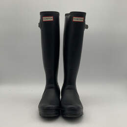 Womens Black Round-Toe Buckle Knee High Pull-On Rain Boots Size 6