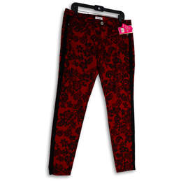 NWT Womens Red Black Floral Flat Front Pockets Slim Fit Ankle Pants Size 13 alternative image