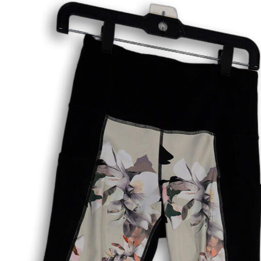 Womens Black Floral Elastic Waist Pull-On Compression Ankle Leggings Size S image number 3