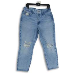 Womens Light Blue Denim Medium Wash Distressed Cropped Jeans Size 8/29