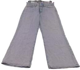 Womens Blue Denim Flat Front 5 Pocket Design Comfort Wide Leg Jeans Size 30