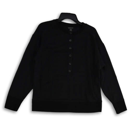 Womens Black Henley Neck Long Sleeve Pullover Sweatshirt Size Medium image number 1