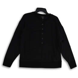 Womens Black Henley Neck Long Sleeve Pullover Sweatshirt Size Medium