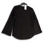 NWT Womens Black Keyhole Neck Hi-Low Hem Bell Sleeve Pullover Blouse Sz S image number 2