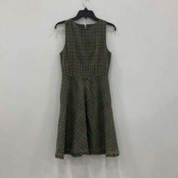 NWT Womens Green Gray Plaid Round Neck Back Zip Fit & Flare Dress Size 6 alternative image