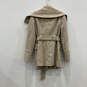 Womens Beige Collared Long Sleeve Flap Pocket Full-Zip Peacoat Size L image number 2