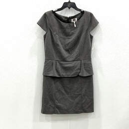 NWT Womens Gray Round Neck Short Sleeve Back Zip Peplum Mini Dress Size 12