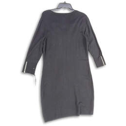 Womens Black Jersey Lace Up V-Neck 3/4 Sleeve Knee Length Shift Dress Sz XL alternative image