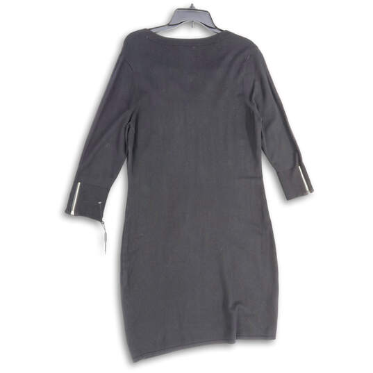 Womens Black Jersey Lace Up V-Neck 3/4 Sleeve Knee Length Shift Dress Sz XL image number 2