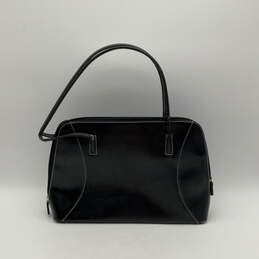 Womens Black Leather Zipper Inner Pockets Double Handle Shoulder Bag