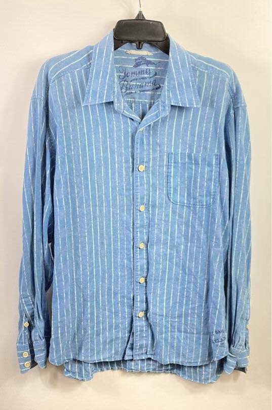 Tommy Bahama Men Blue Striped Button Up Shirt XL image number 1