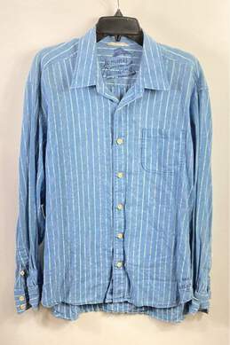 Tommy Bahama Men Blue Striped Button Up Shirt XL