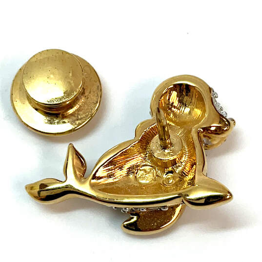 Designer Swarovski Gold-Tone Pave Crystal Cut Stone Baby Seal Lapel Pin image number 4