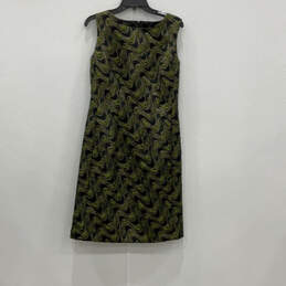 Womens Green Black Wave Print Sleeveless Round Neck Shift Dress Size 10