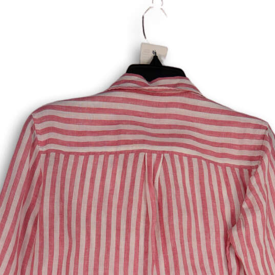 Womens Pink White Striped Long Sleeve Tie Front Button-Up Shirt Size 8 image number 1