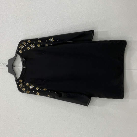 Womens Black Embellished Round Neck Long Sleeve Keyhole Shift Dress Size 6 image number 1