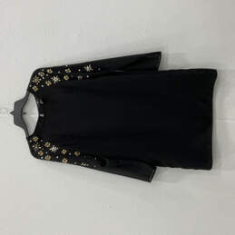 Womens Black Embellished Round Neck Long Sleeve Keyhole Shift Dress Size 6