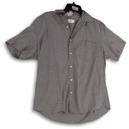 Womens Black Gray Plaid Short Sleeve Front Pocket Button-Up Shirt Size L image number 1