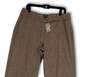 NWT Womens Brown Plaid Flat Front Pockets Straight Leg Dress Pants Size 14 image number 3