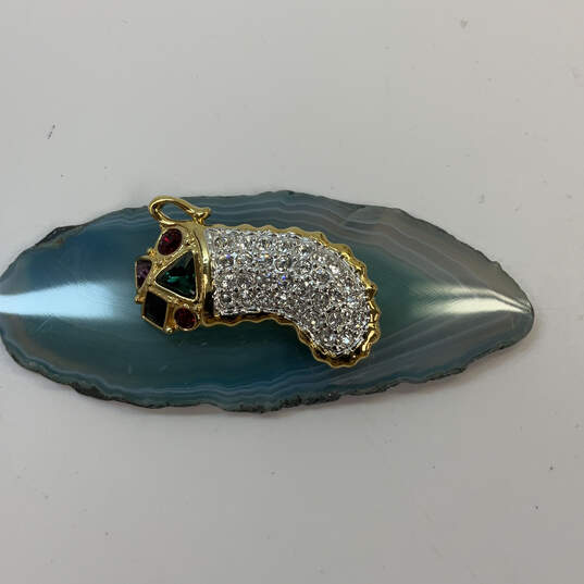 Designer Swarovski Gold-Tone Christmas Stocking Crystal Brooch Pin image number 1