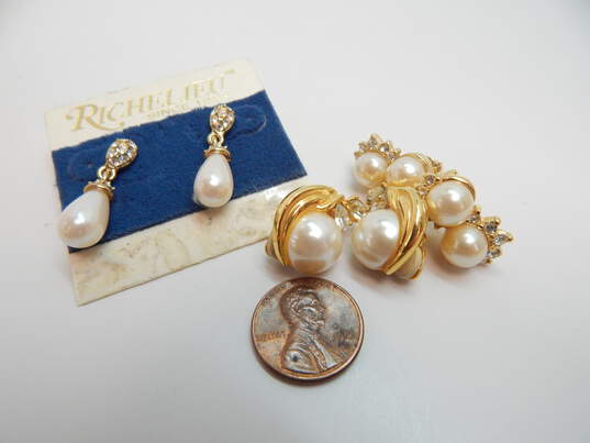 3 Pairs - Designer Richelieu Rhinestone & Faux Pearl Clip Earrings image number 2