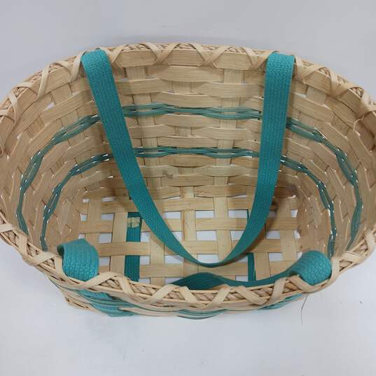Wooden Basket w/ Aqua Carrying Handles image number 2