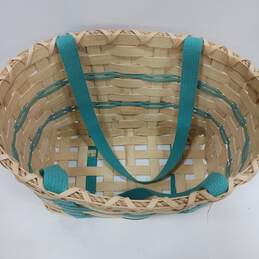 Wooden Basket w/ Aqua Carrying Handles alternative image