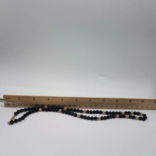 14k Gold Onyx Beaded 20 Inch Necklace 24.4g image number 9