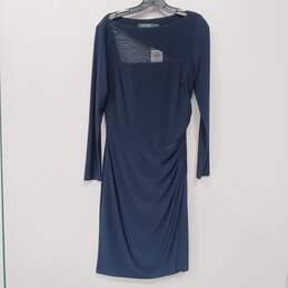 Lauren Ralph Lauren Women's Green Label Blue Ruching Boat Neck Dress Size 8
