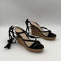 Womens Black Beige Leather Open Toe Wrap Lace Wedge Gladiator Heels Size 11 image number 4