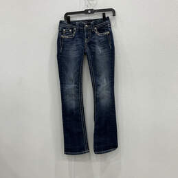 Womens Blue Denim Medium Wash 5-Pocket Design Bootcut Jeans Size 25