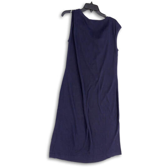 NWT Womens Blue Drape V-Neck Sleeveless Knee Length Sheath Dress Size L image number 2