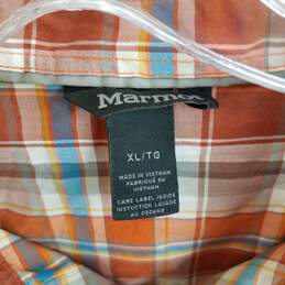 Marmot orange and blue plaid button up short sleeve shirt men's XL alternative image