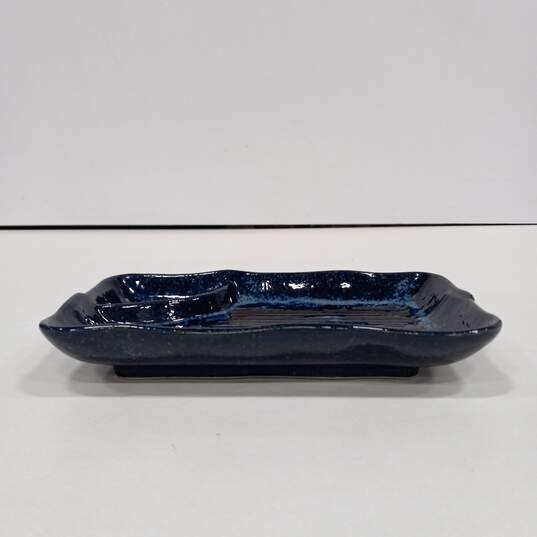 2PC Japanese Sushi Colbal Blue Ceramic Plate Bundle image number 3