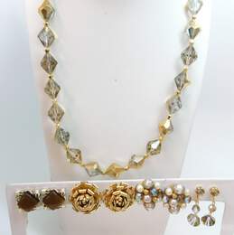 VNTG Coro & Fash Iridescent Faux Pearl & Gold Tone Clip-On Earrings & Necklace
