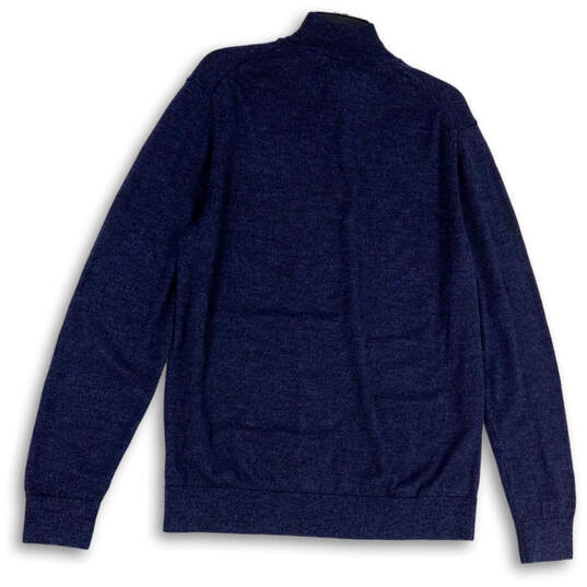 Mens Blue Knitted 1/4 Zip Mock Neck Long Sleeve Pullover Sweater Size XL image number 2