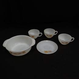 Fire King Wheat Print Cups, Plate, & Bakeware Assorted 5pc Lot